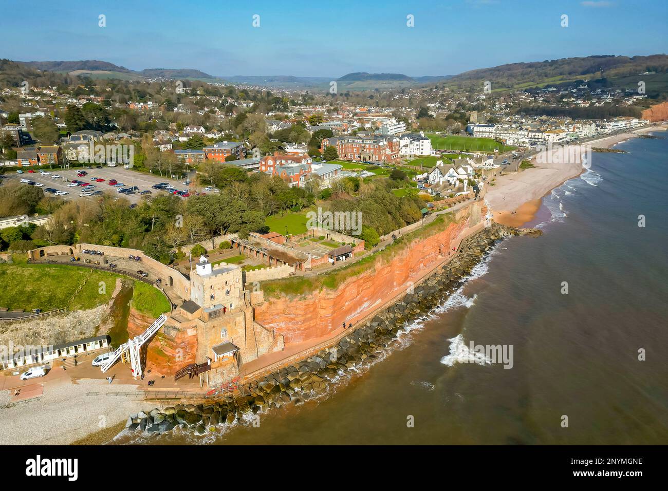 Sidmouth, Devon, UK. 2nd March 2023. UK Weather. View from the air of