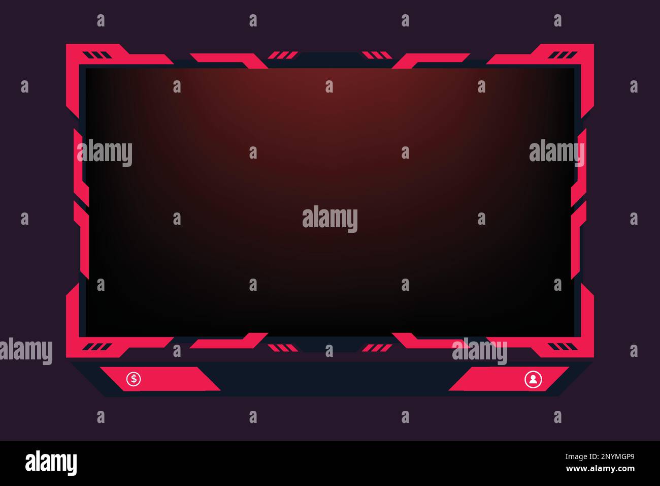 Gaming screen panel design with red borders on a dark background. Live