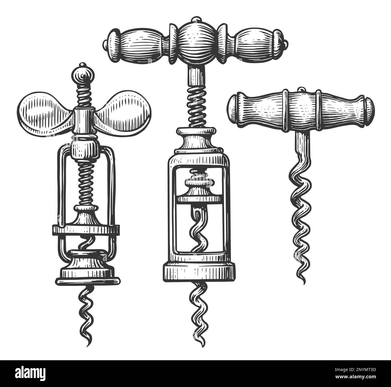 Hand drawn corkscrew in engraving style. Sketch illustration. Vintage