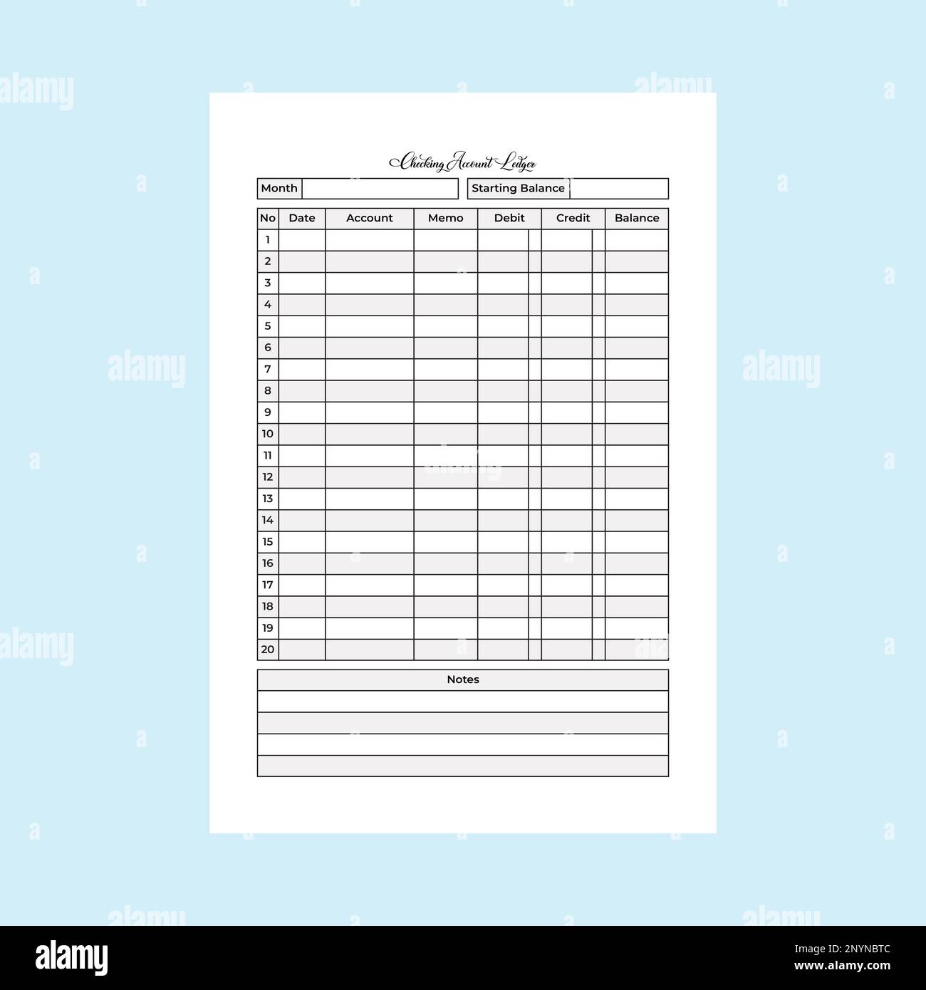 Checking account ledger log book KDP interior. Bank account information checker and balance