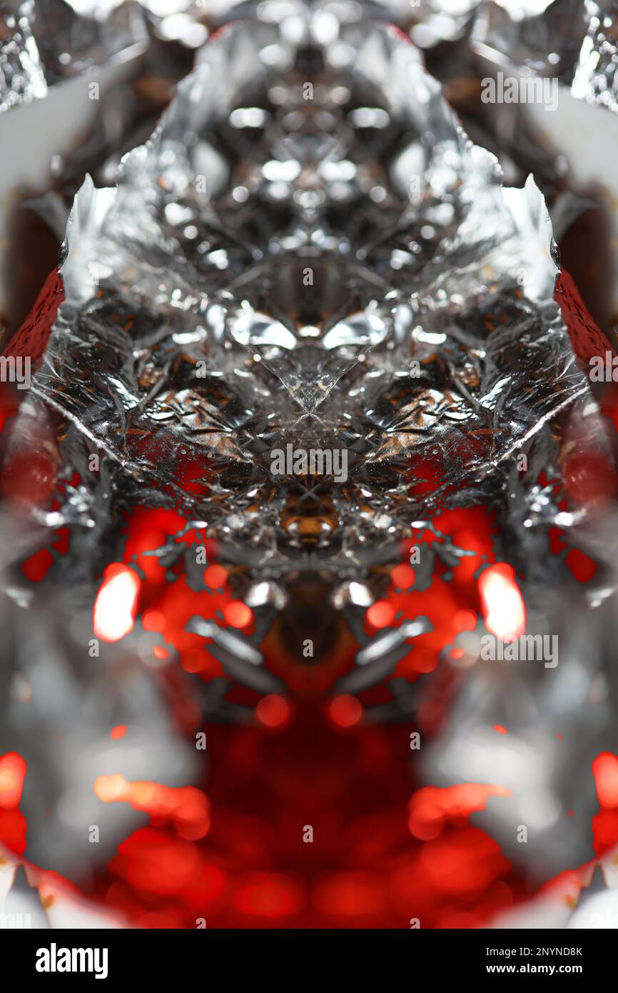 Red and silver aluminum foliage close up abstract background modern big ...