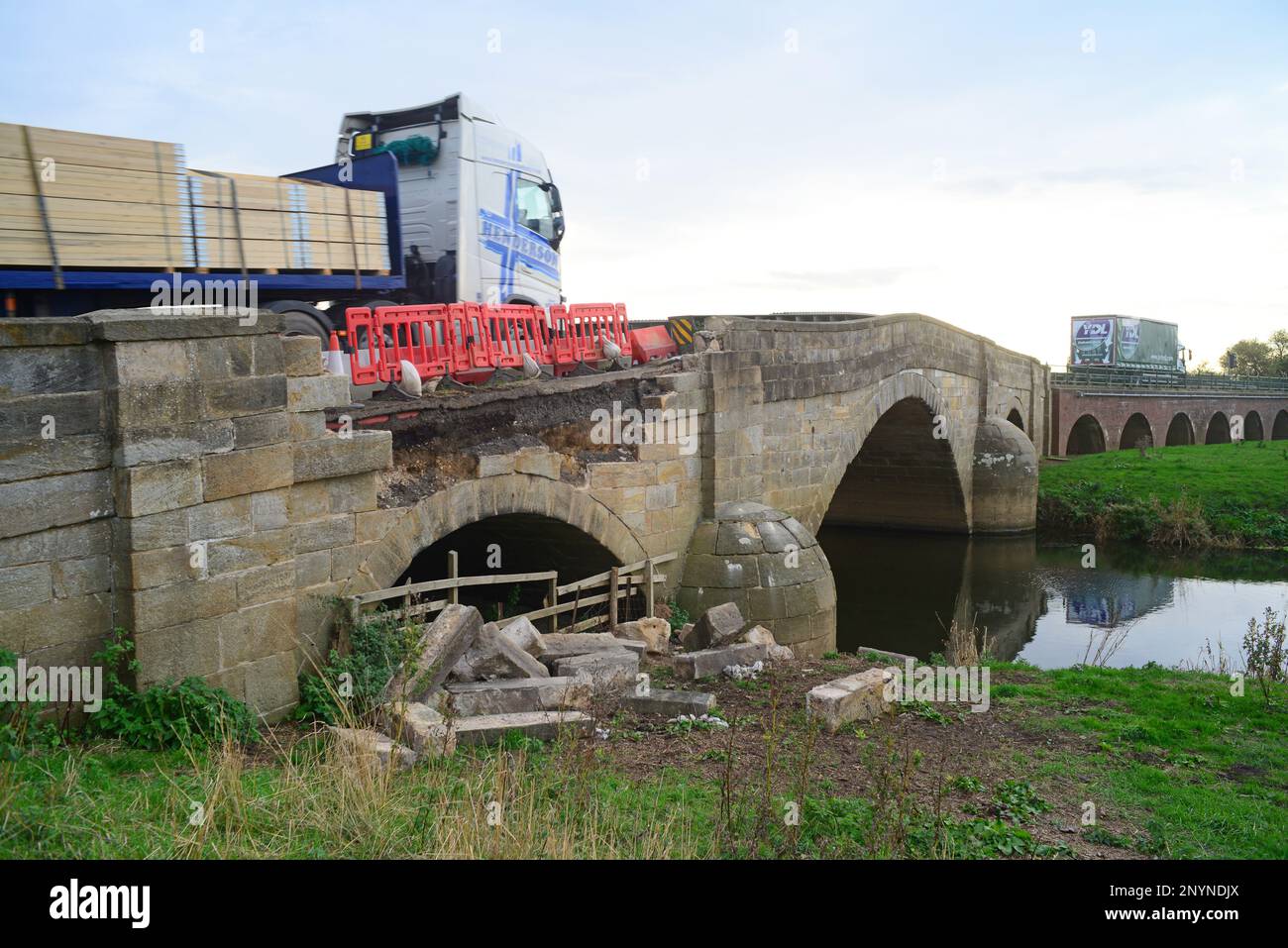 repairwork to damaged grade two listed bubwith bridge crossing the river derwent bubwith york yorkshire united kingdom Stock Photo