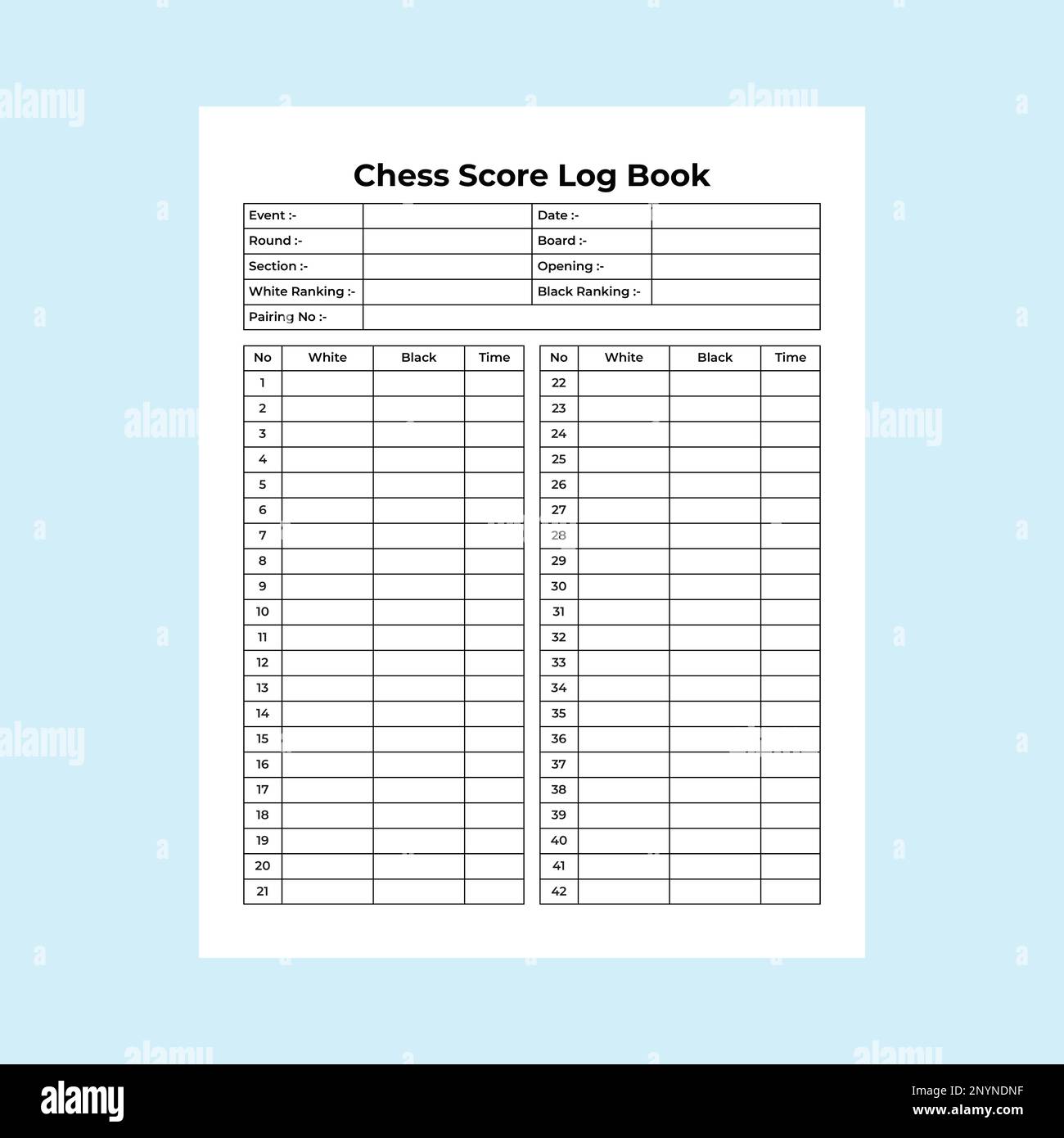Chess score logbook KDP interior. Chess game tracker and score checker template. KDP interior