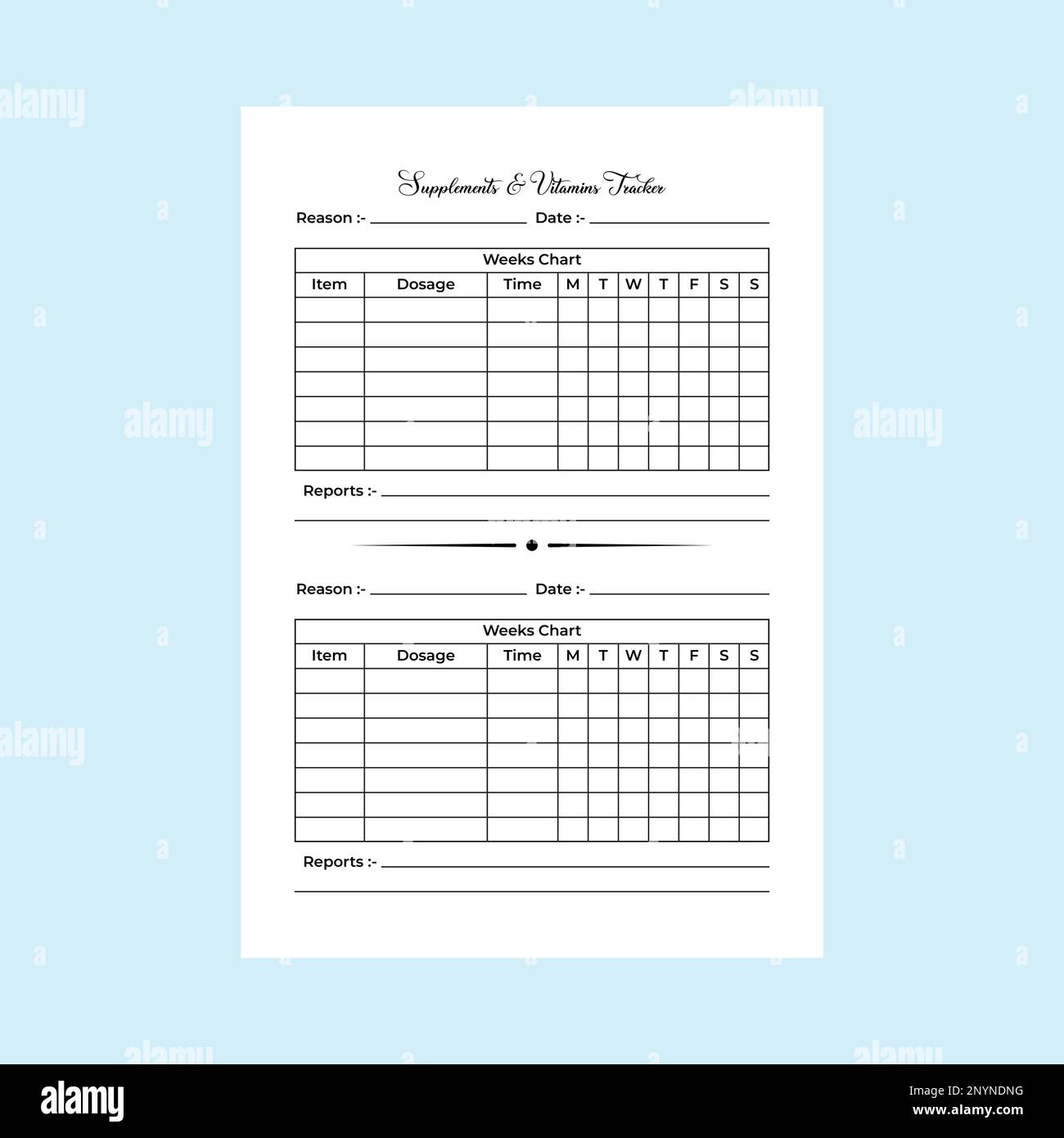 Supplement and vitamin tracker notebook KDP interior Weekly vitamin