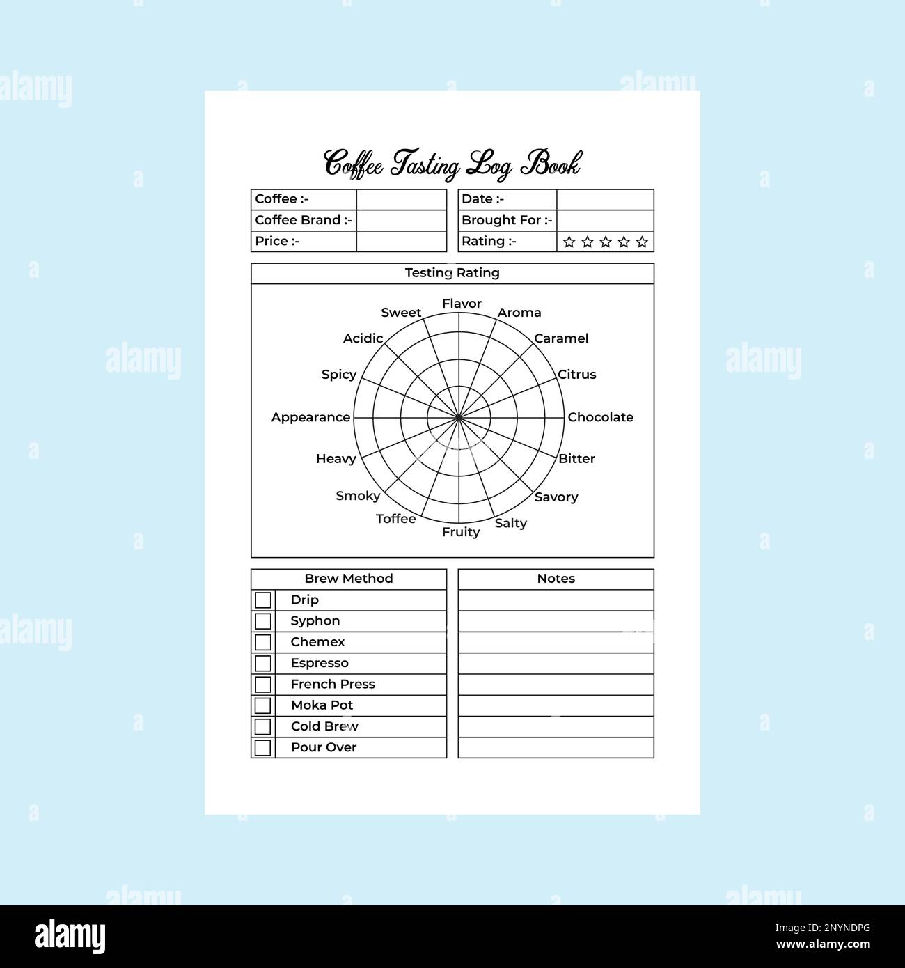 KDP interior coffee tasting notebook template. Coffee condition and