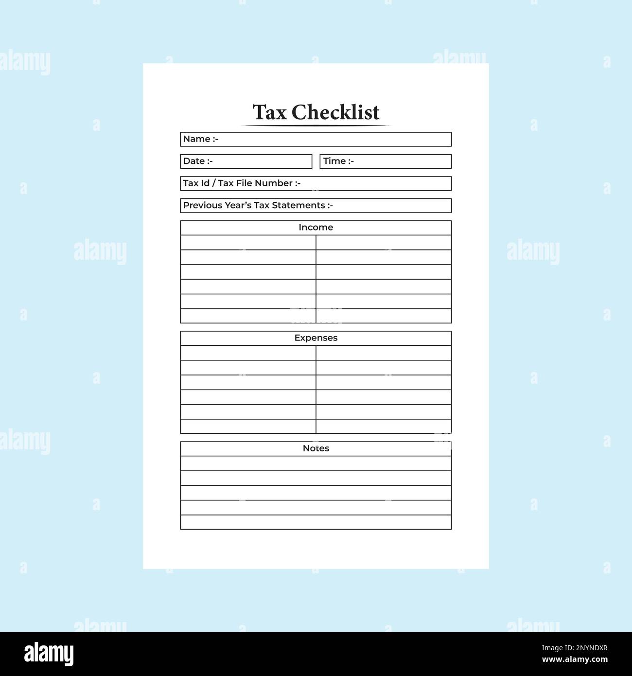 Tax information log book KDP interior. Employee government tax