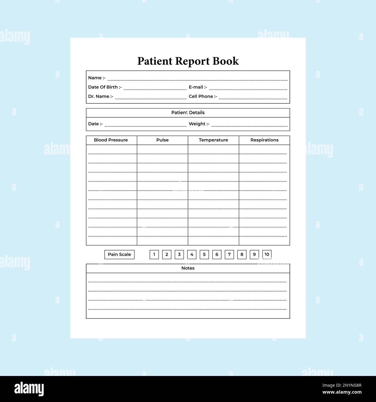 Nurse report tracker logbook KDP interior. Regular patient information ...