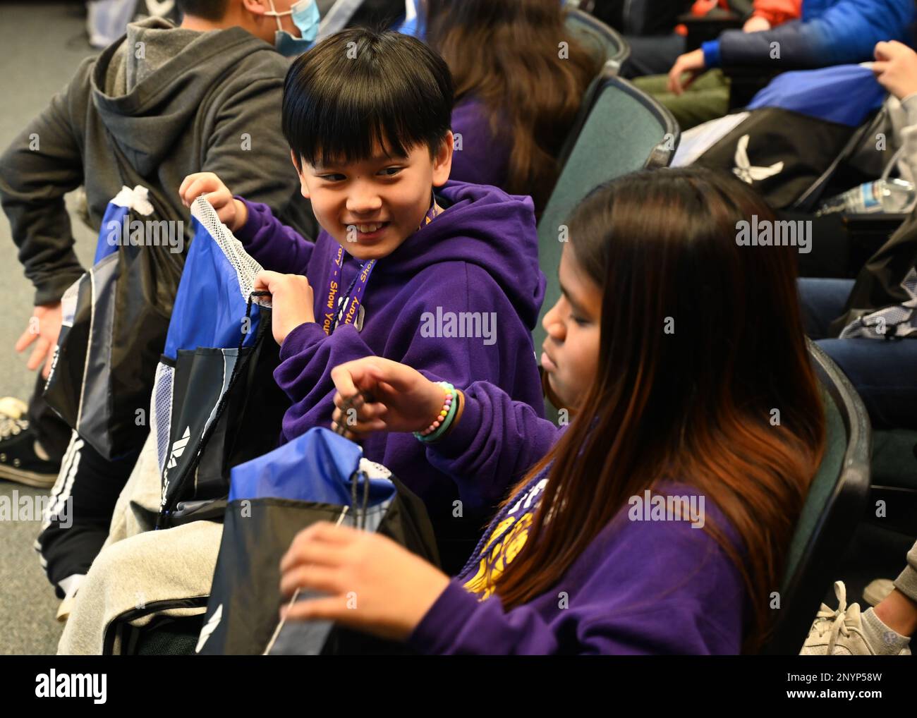 Students from Stafford Elementary School, receive “swag bags