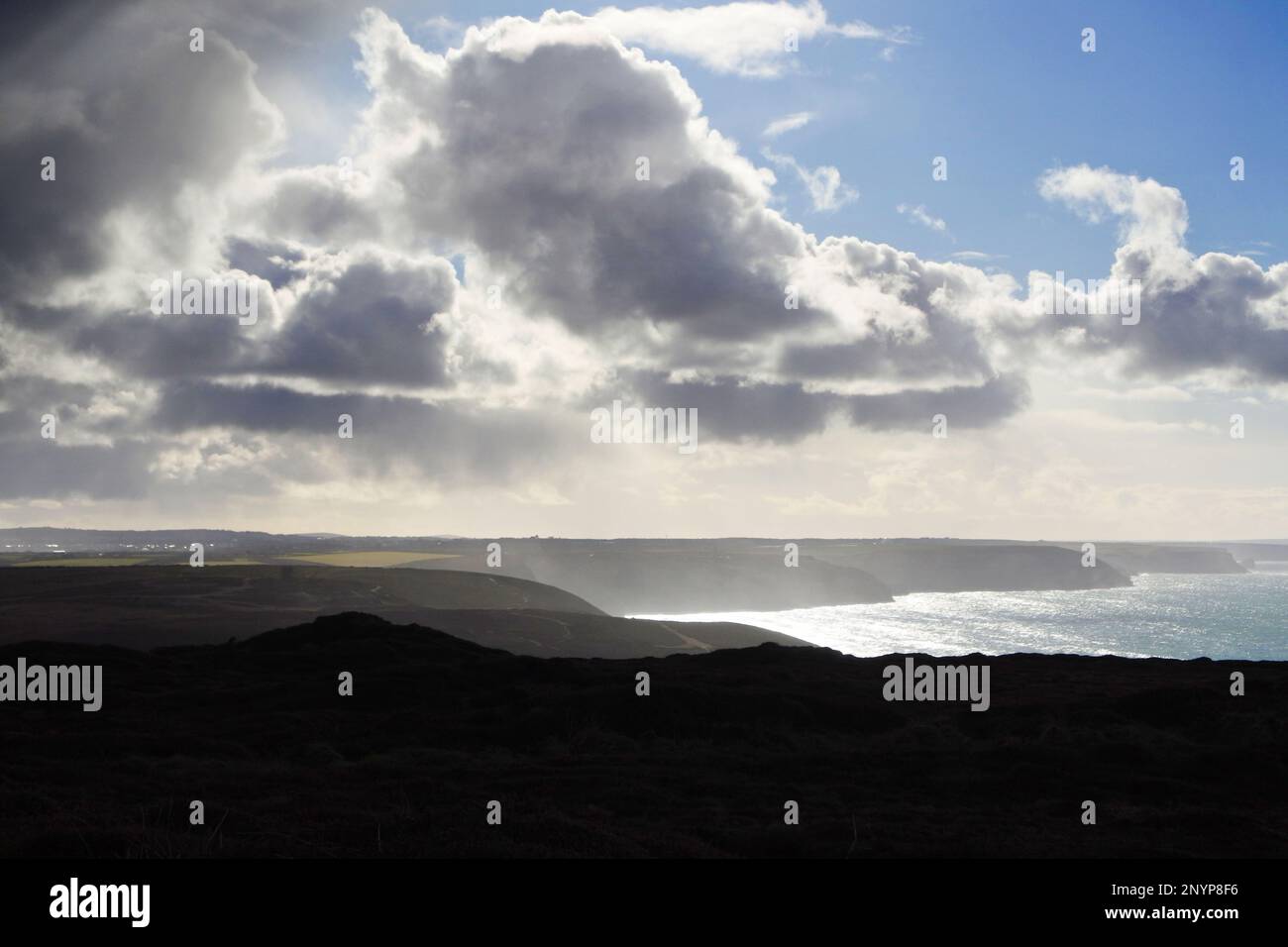 The view across the North Cornish coast from St. Agnes Beacon, Cornwall, UK - John Gollop Stock Photo