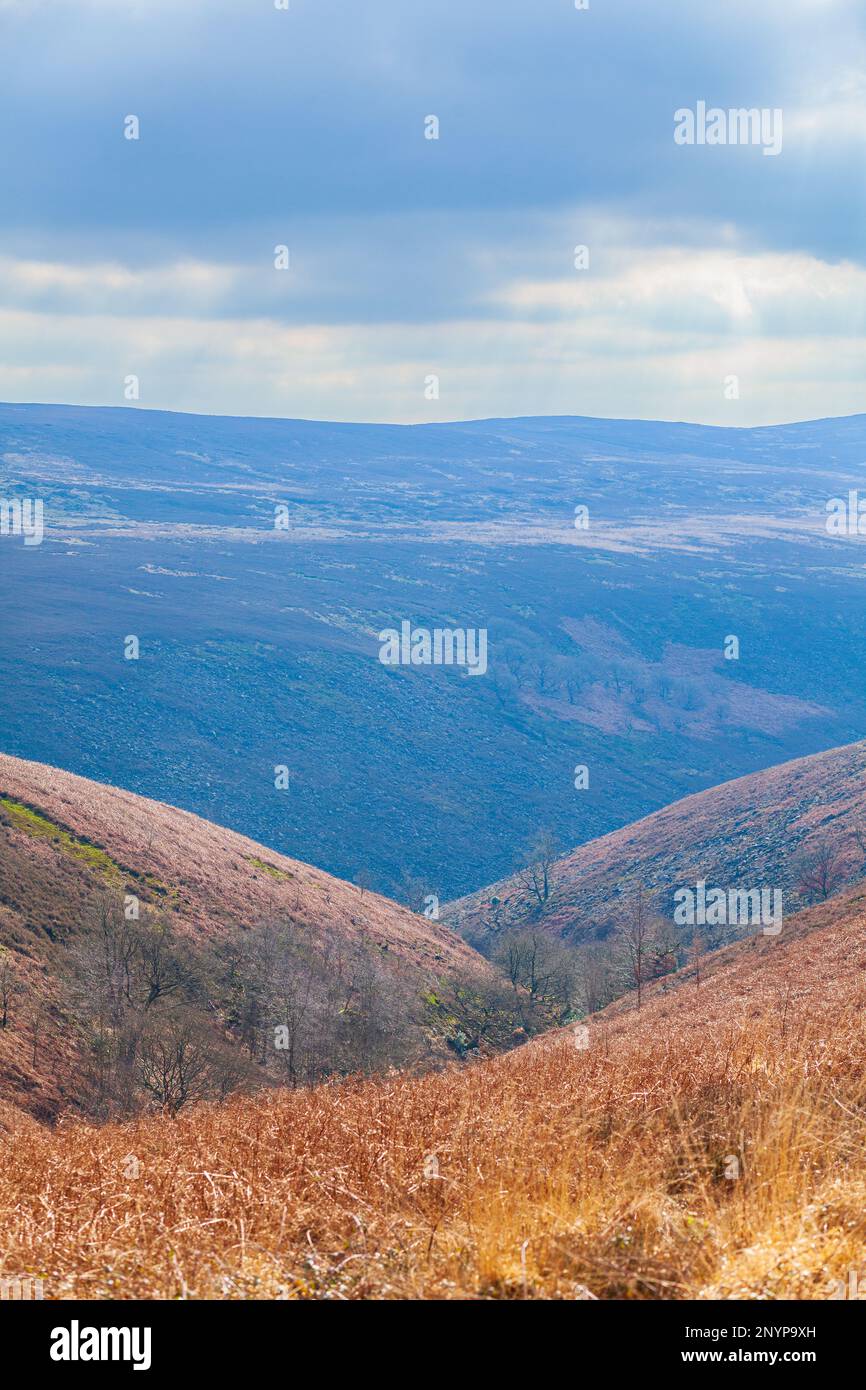 Landscape portrait views of open moorland around Carrbrook Stalybridge UK Stock Photo