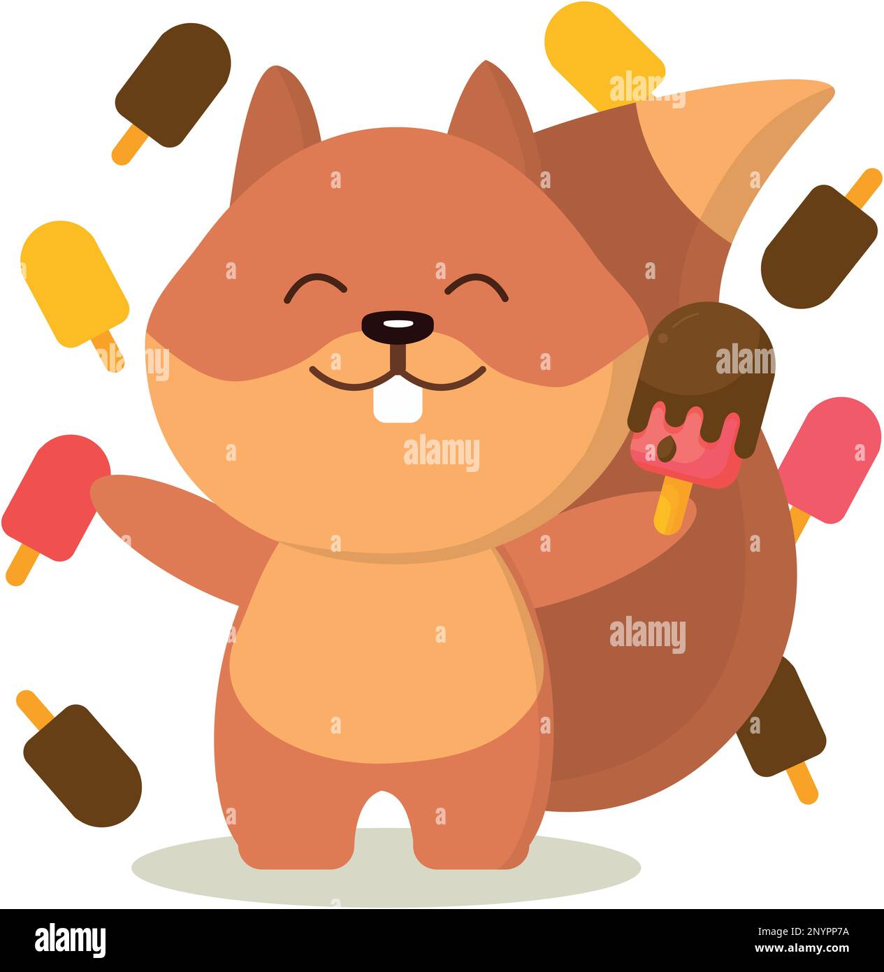 Squirrel with lots of ice cream. Vector graphics on the theme of food Stock Vector