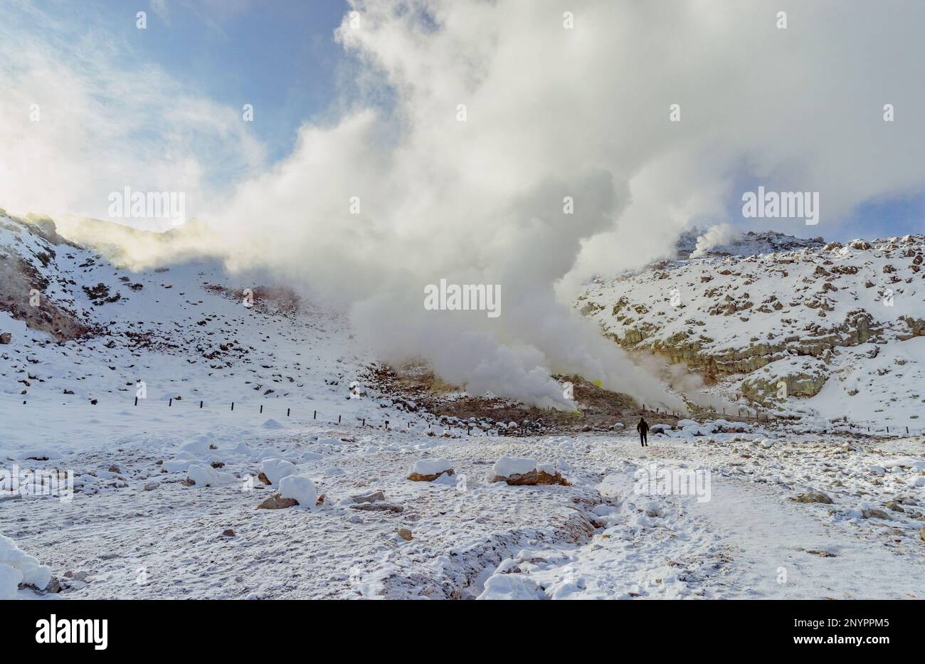 Active sulphur vents at Mt. Iozan ('Sulphur Mountain') in Akan Mashu National Park, Hokkaido, Japan. Stock Photo