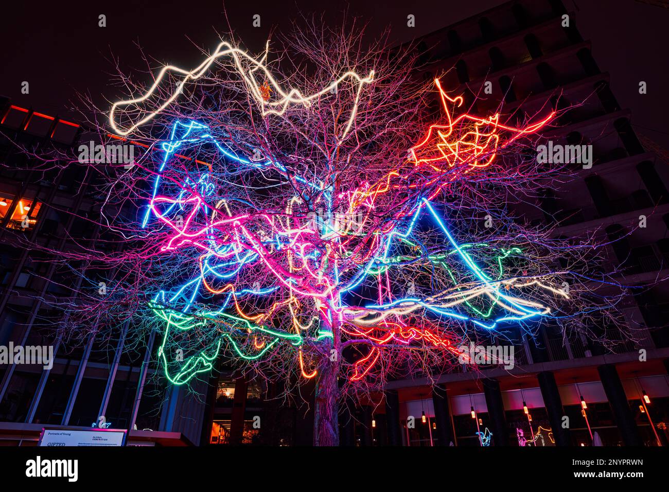 Neon Tree, King's Cross St.Pancras Stock Photo