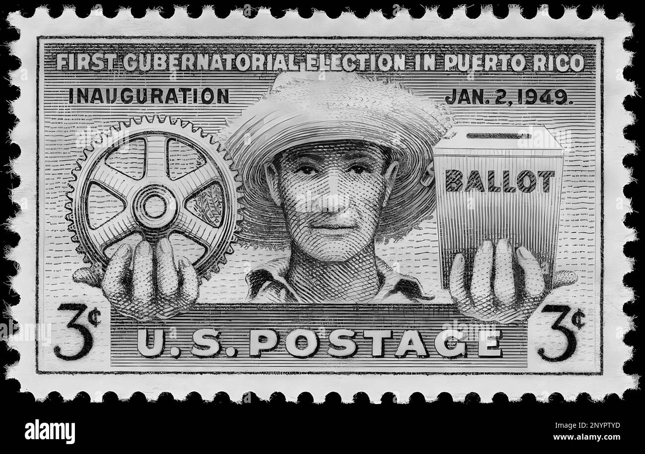 Stamp print in USA,1949, First gubernatorial election in Puerto Rico