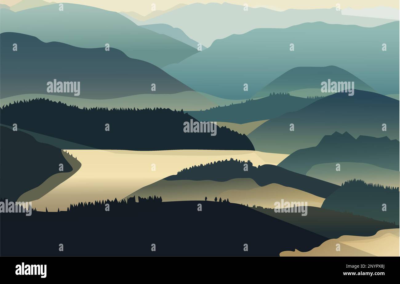 Beautiful mystical mountain hills in Ukraine. vector illustration on the theme of mountains Stock Vector