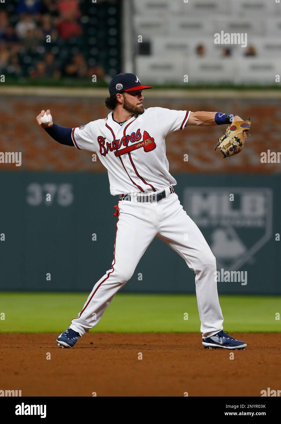 ATLANTA, GA - JUNE 17: Atlanta Braves Shortstop Dansby Swanson (7) looks on  during the Father's Day MLB game between the Atlanta Braves and the San  Diego Padres on June 17, 2018