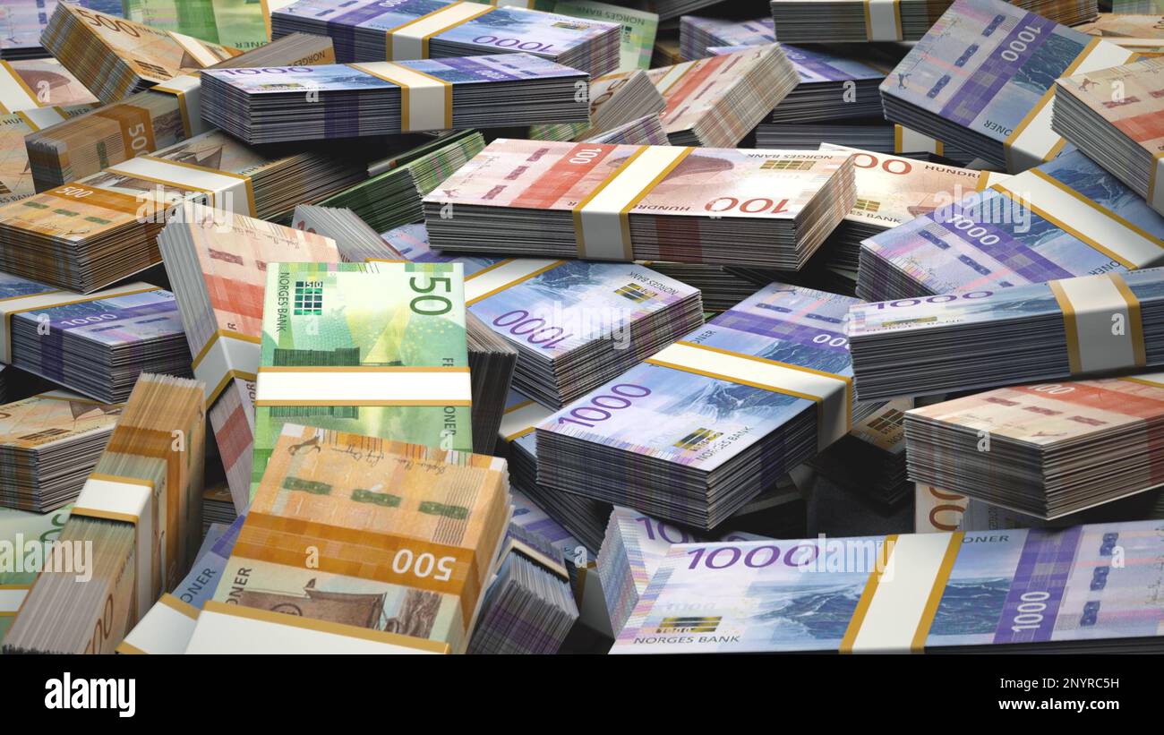Norwegian krone Norway Banknotes Money Bundles Currency kr NOK, 3D