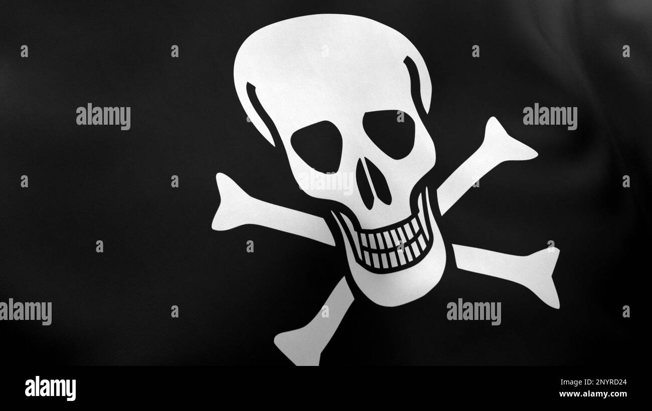 Black Pirate Flag with Crossed Bones, Close up 3D render Stock Photo ...