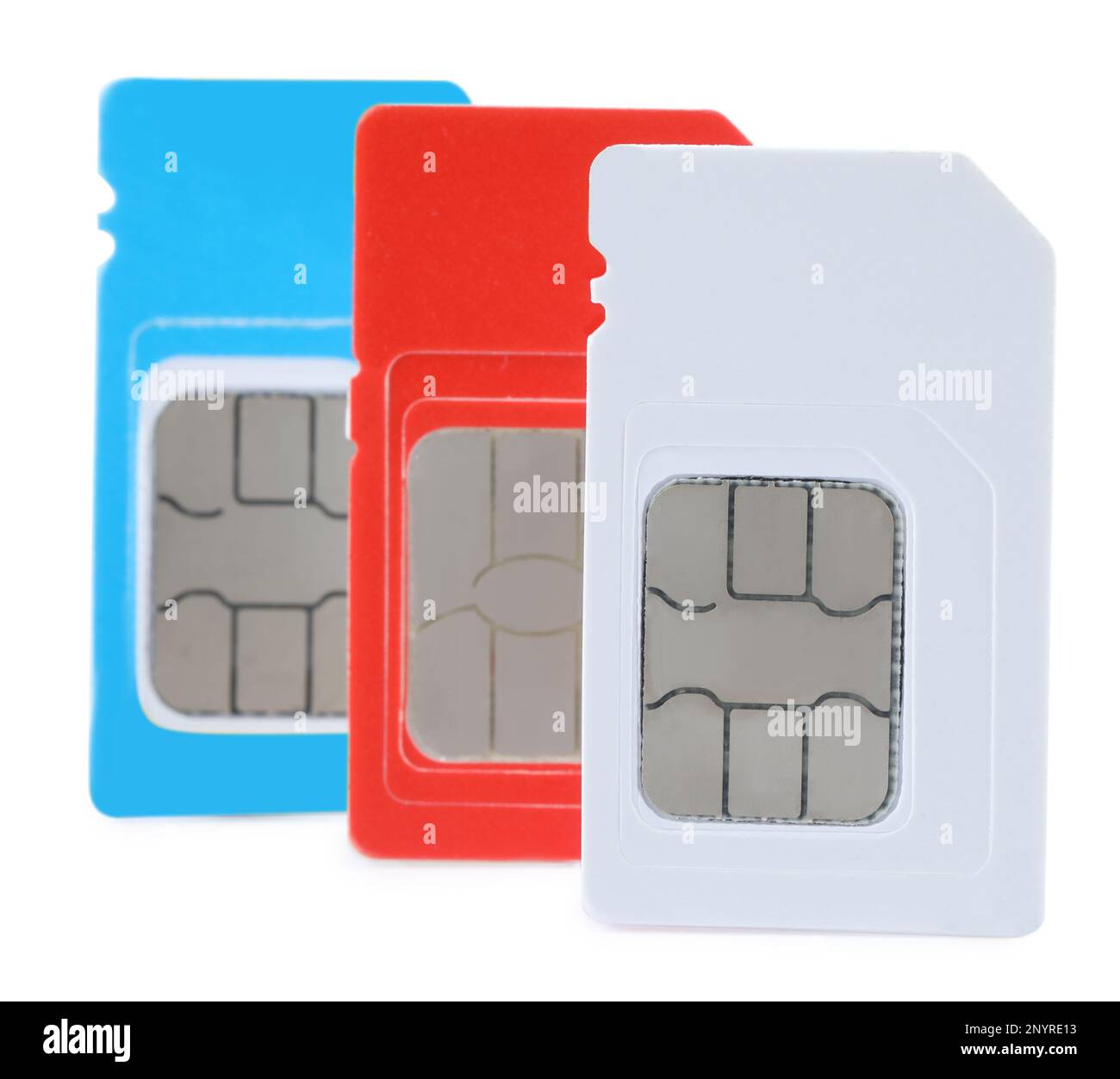 Different mini SIM cards on white background Stock Photo