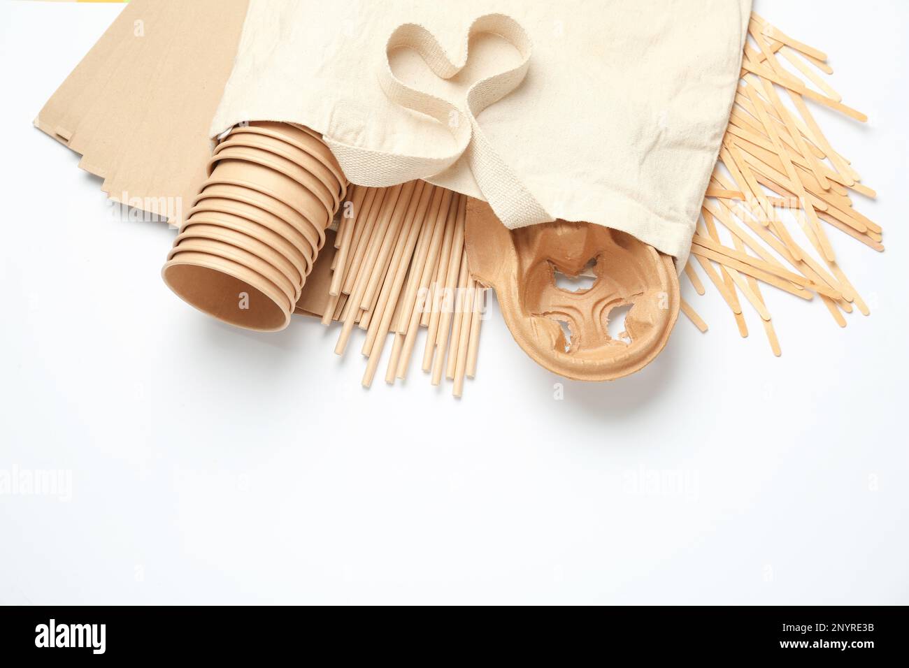 Eco friendly products on white background, flat lay Stock Photo - Alamy