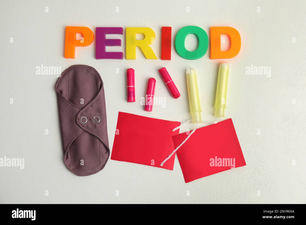 Tampons and other period products on white background, flat lay Stock Photo Alamy