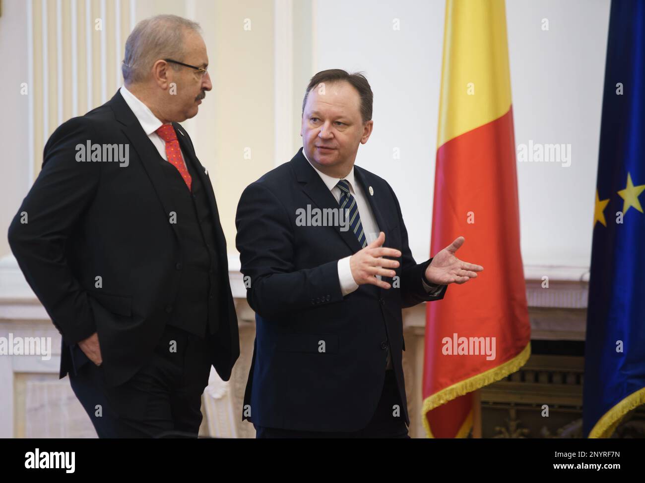 Bucharest, Romania. 2nd Mar, 2023: Vasile Dincu (L), the former ...