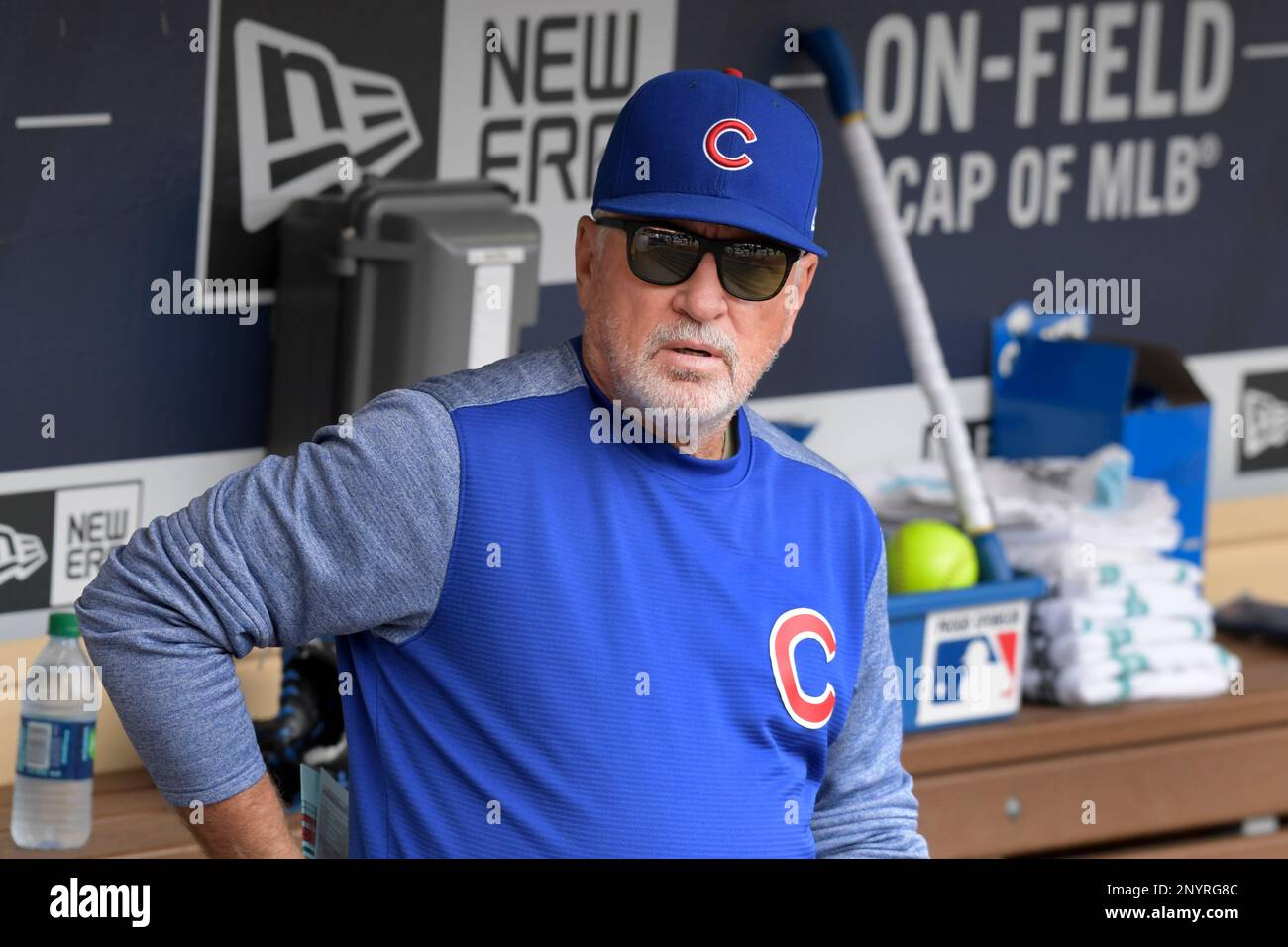 SAN DIEGO, CA - MAY 31: Chicago Cubs Manager Joe Madden looks on during
