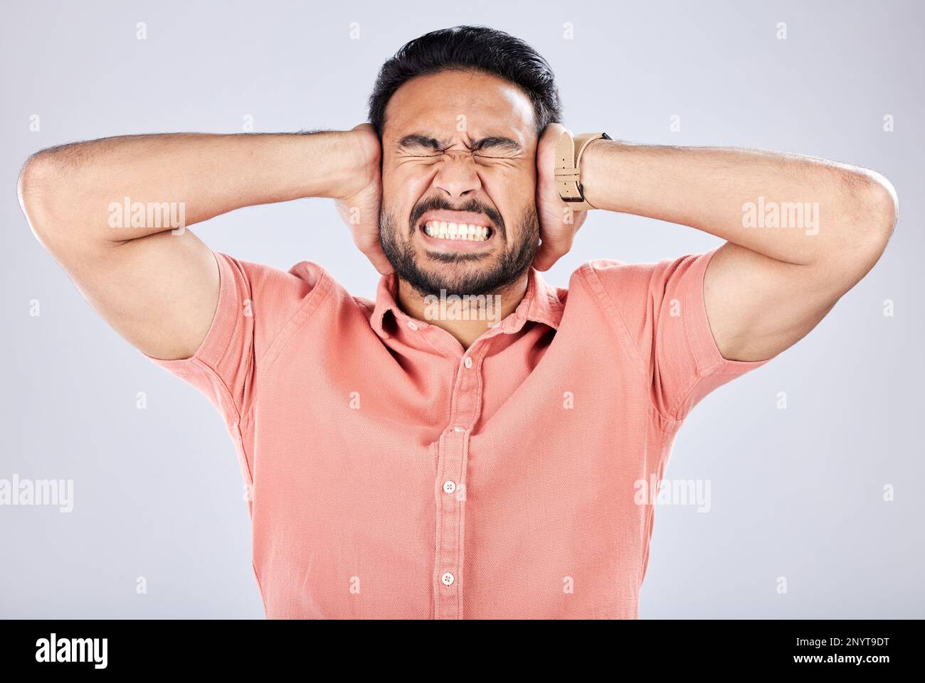 Psychosis, mental health and angry Asian man with bipolar isolated on a