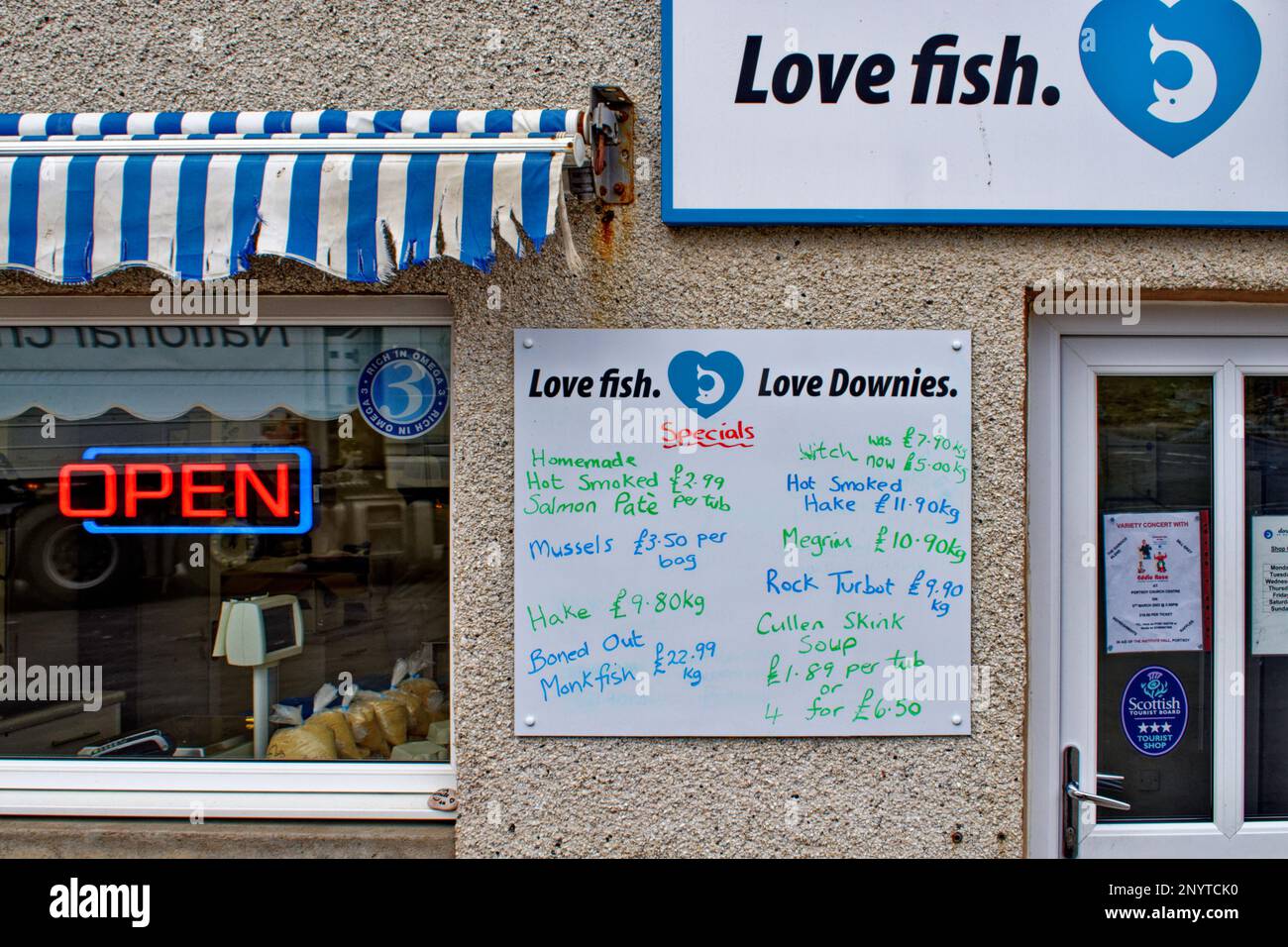 Whitehills Aberdeenshire Scotland fishing village exterior of Downies of Whitehills Fresh Fish Shop Stock Photo