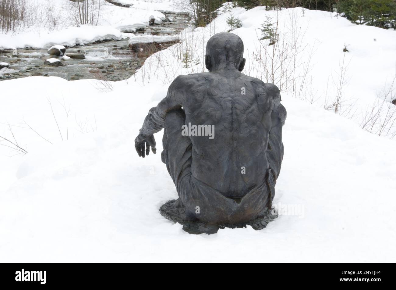 Backview of Jeri, a bronze sculpture by James Stewart, Whistler, British Columbia, Canada. Stock Photo