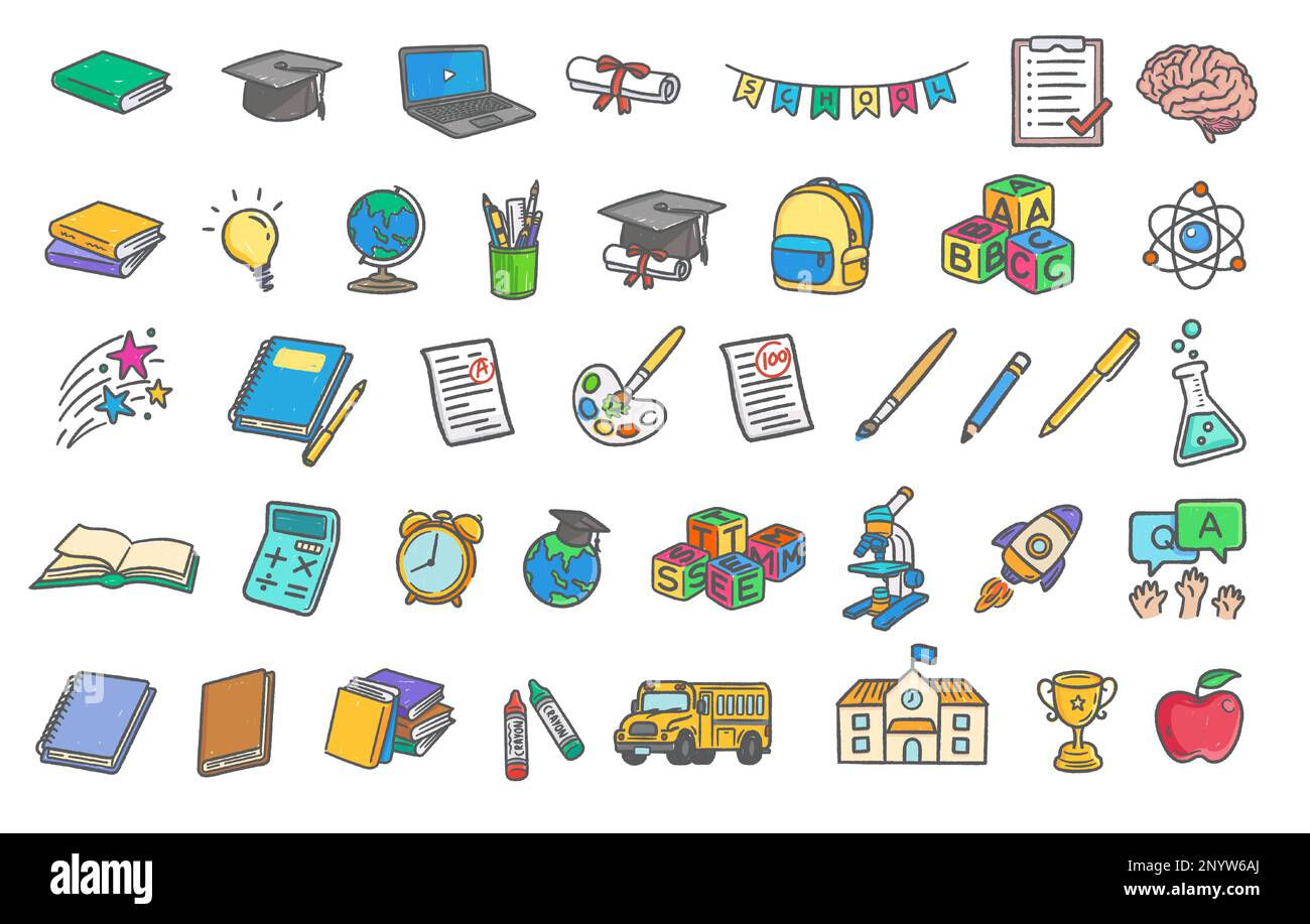 Education dry brush stroke objects colored line vector illustration