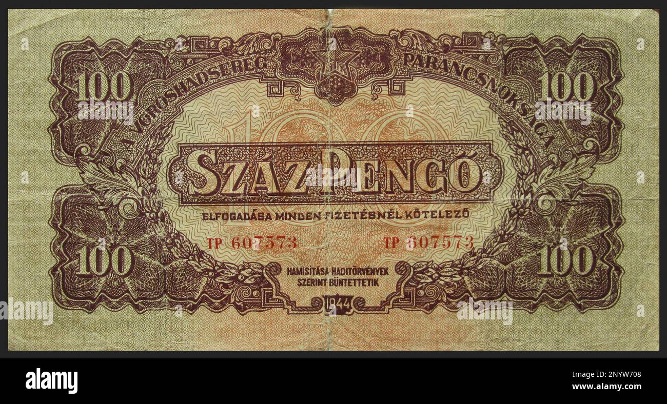 Photo Banknote Hungary, 100 pengo ,1944 Stock Photo