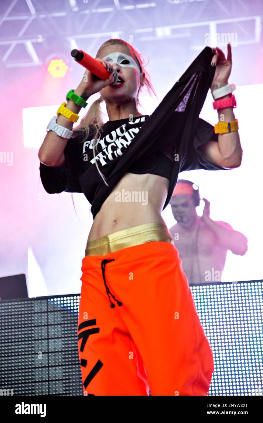 Yolandi Visser of Die Antwoord performs at The Voodoo Experience on Oct. 26, 2012, in New Orleans. (Photo by Amy Harris/Invision/AP) Stock Photo