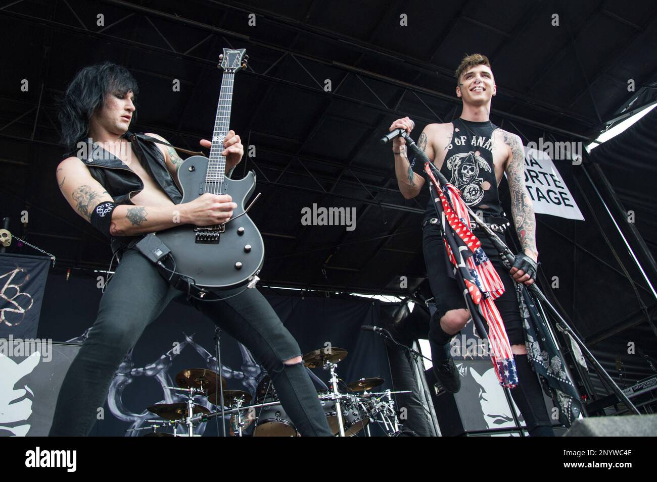 Jinxx and Andy Biersack of Black Veil Brides perform during the Vans Warped  Tour at the Klipsch Music Center on July 3, 2012, in Indianapolis. (Photo  by Amy Harris/Invision/AP Stock Photo -