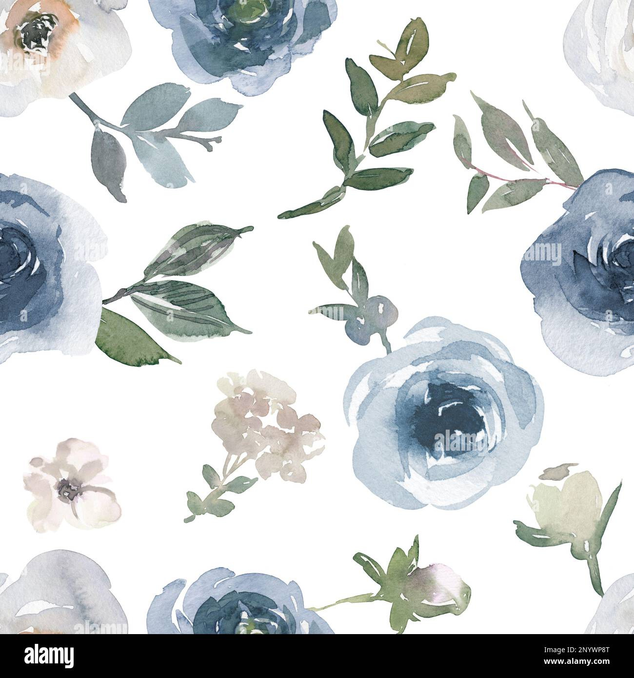 Seamless repeating pattern hand-drawn floral flower blossom Stock Photo ...