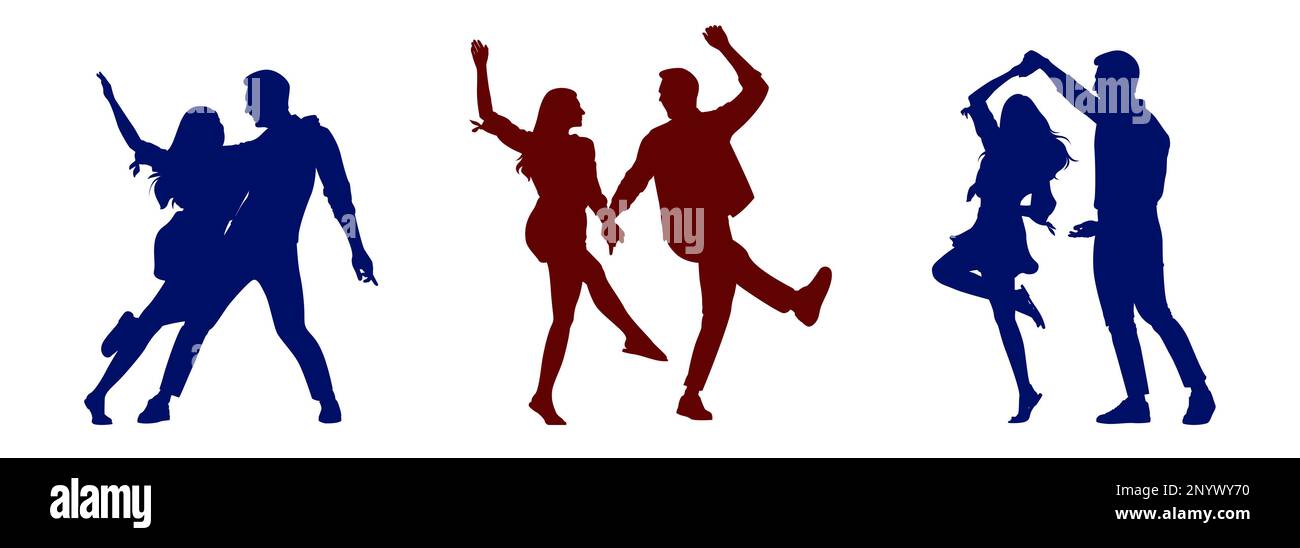 Set of dancing couples, silhouettes on white background. Vector ...