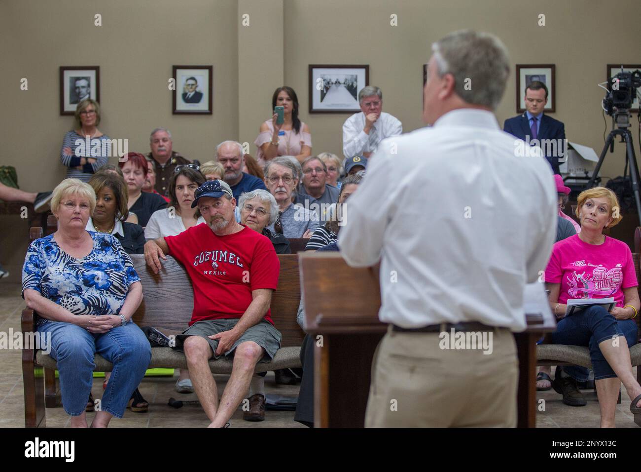 U.S. Rep. James Comer, R - Kentucky, speaks during a town hall Wednesday,  May 10, 2017, in the courthouse at the Marshall County Town Hall in Benton,  Ky. About 140 people attended