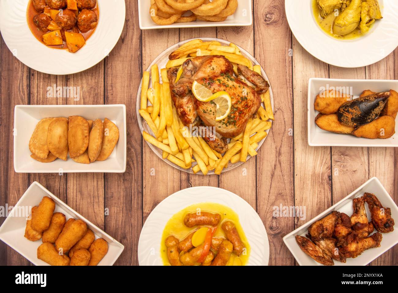 Set of typical Spanish food tapas dishes with known recipes, Sunday