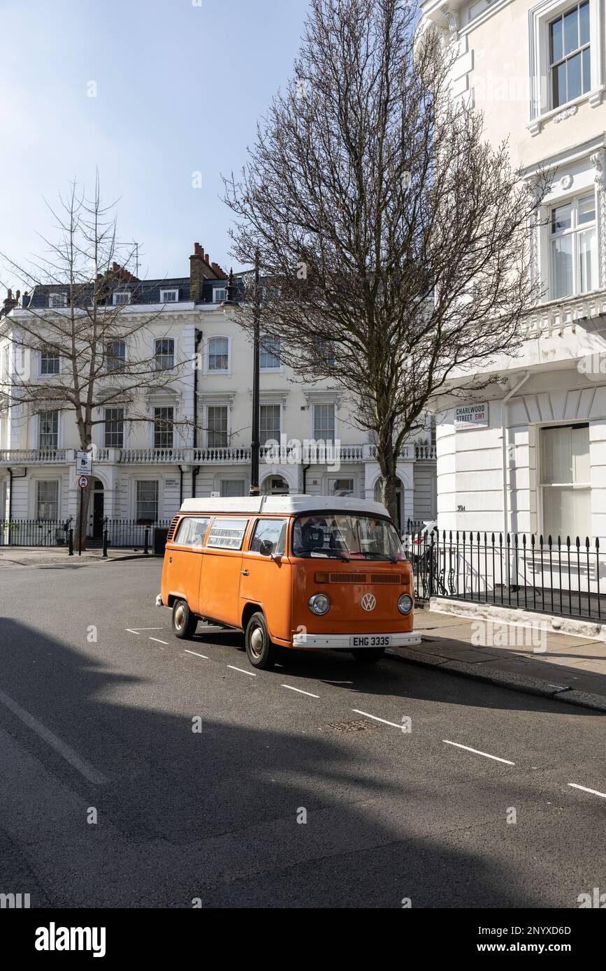 VW Mrk II Camper van parked on a residential street in Victoria, London, England, UK Stock Photo