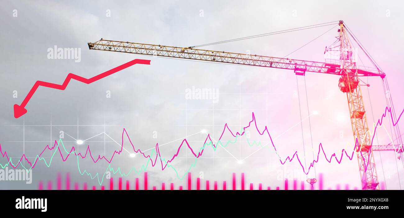 Bad investment on property real estate business and construction industry with graph and chart. Chart down, failed trades Stock Photo