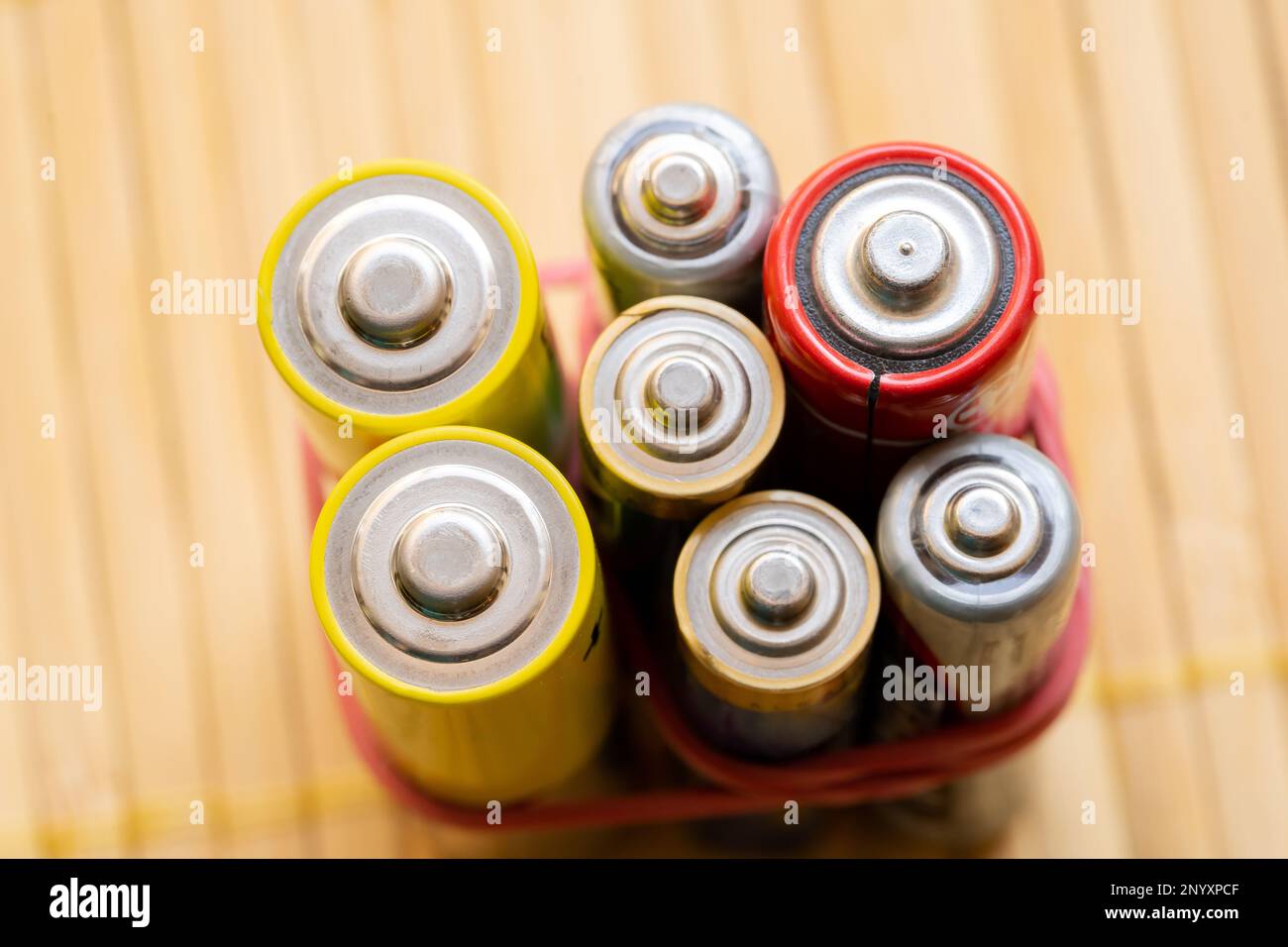 A bunch of generic old rechargeable alkaline batteries of different