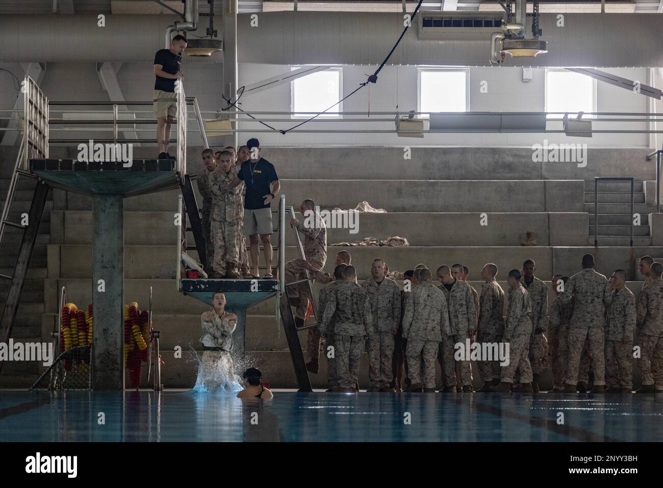 U.S. Marine Corps recruits with Alpha Company, 1st Recruit Training Battalion, participate in