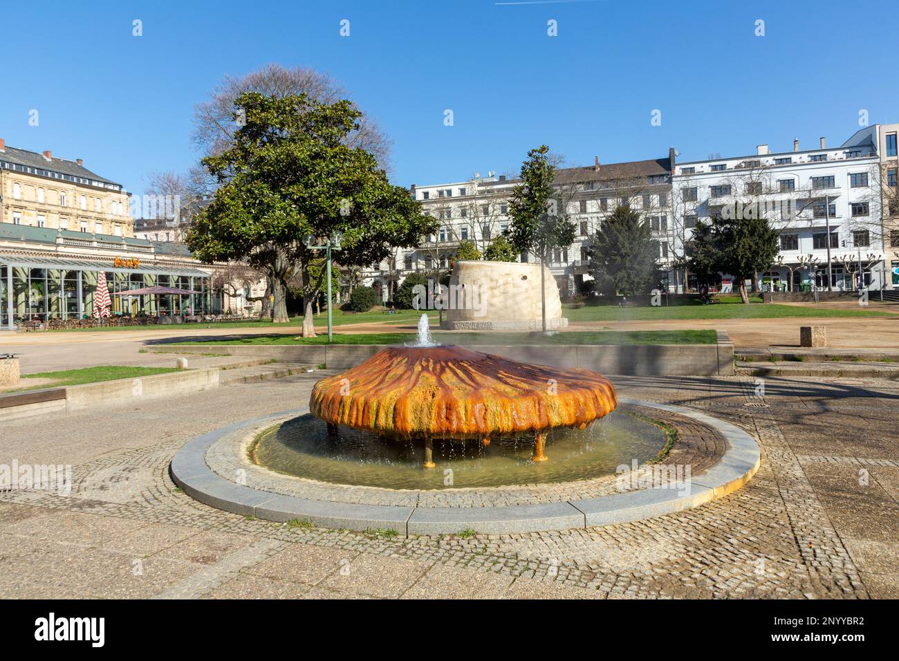 View of the Famous Hot Spring in Wiesbaden - Germany Stock Photo