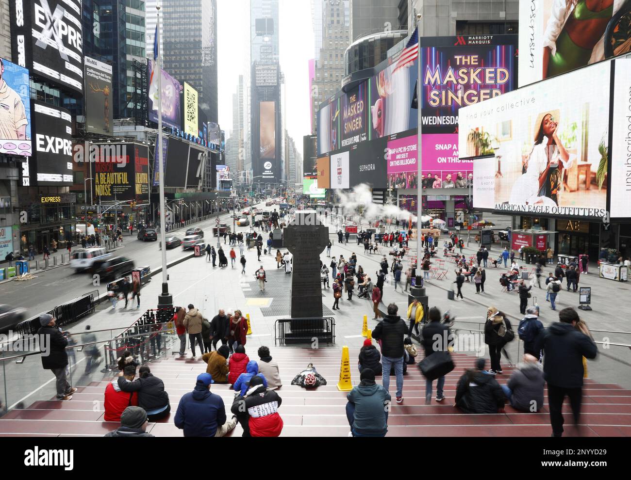 New York, United States. 02nd Mar, 2023. Pedestrians walk in Times