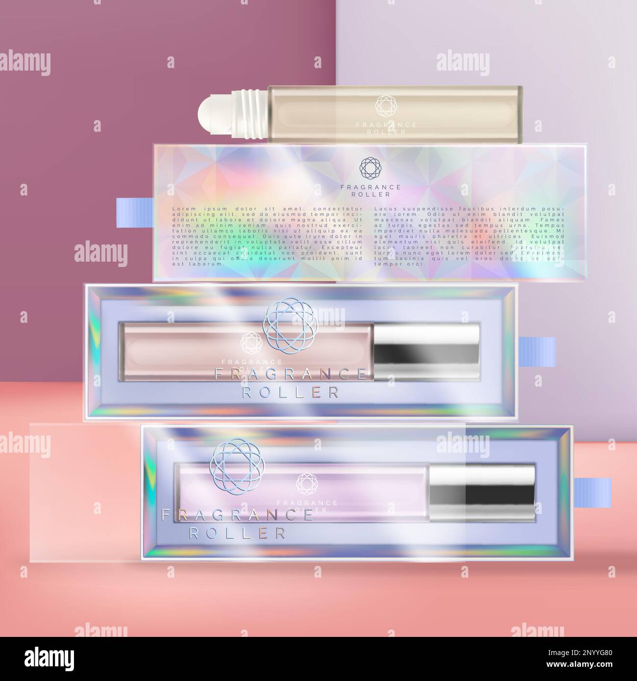 Vector Roll On Fragrance Glass Bottle Packaging with Iridescent or