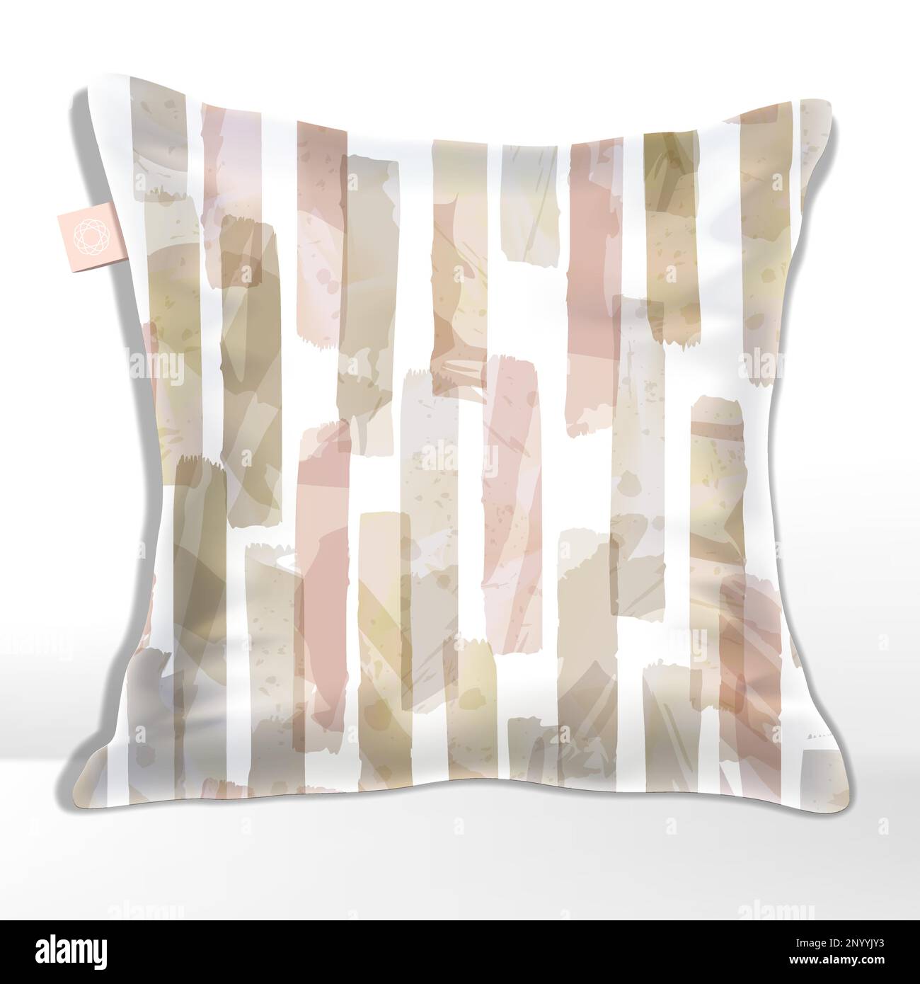 Vector Pink and Beige Watercolor Drawing Stipes Seamless Pattern. Square Tiles. Stock Vector