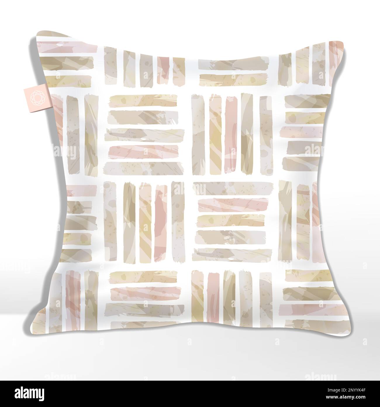 Vector Pink and Beige Watercolor Drawing Stipes Seamless Pattern. Square Tiles. Stock Vector