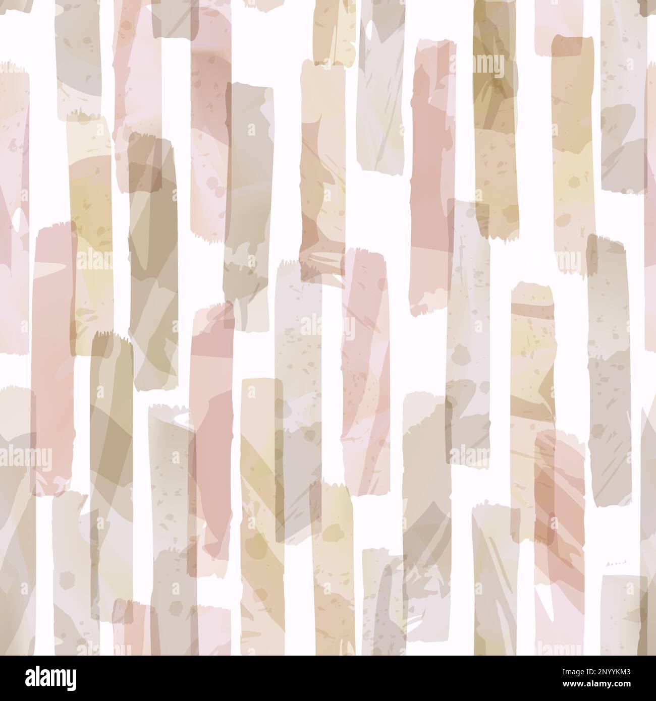 Vector Pink and Beige Watercolor Drawing Stipes Seamless Pattern. Square Tiles. Stock Vector