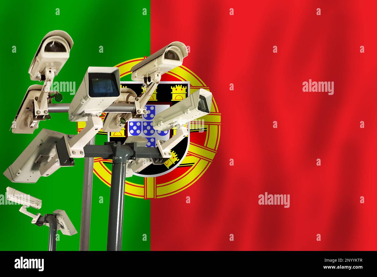 Portuguese CCTV camera on the flag of Portugal Surveillance, security
