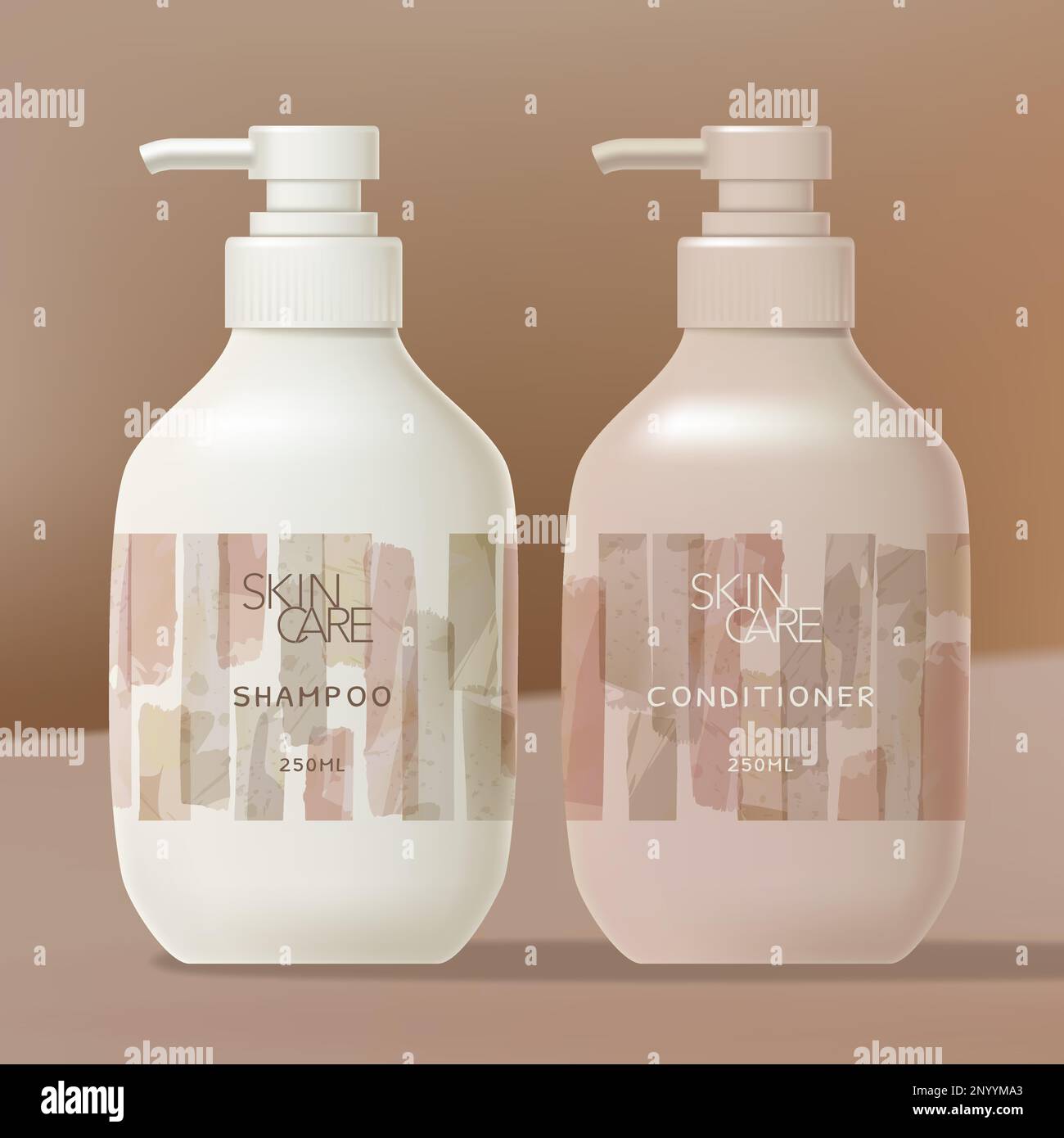 Vector Hand Wash or Toiletries Pump Bottle with Watercolor Brushed Stripes Pattern Stock Vector
